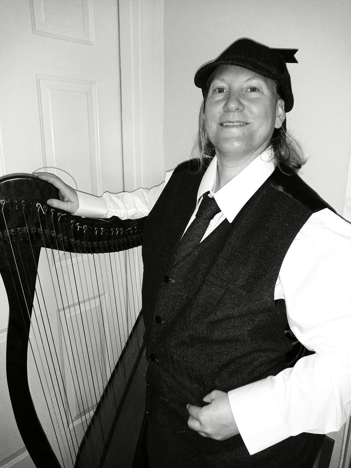 Me with harp black and white